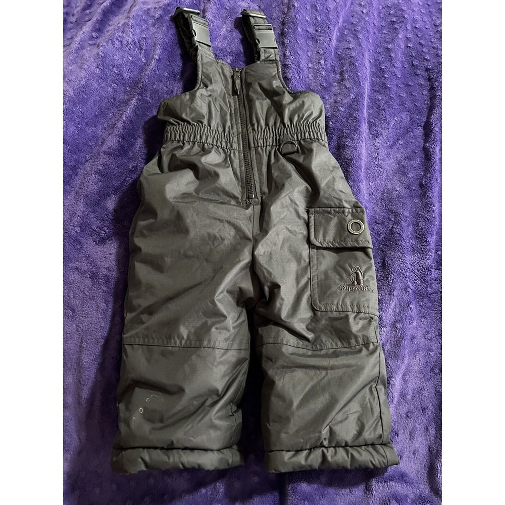 RUGGED BEAR One Piece Gray SKI BIB SNOW PANTS Boy Girl Size 12m Adjustable EUC